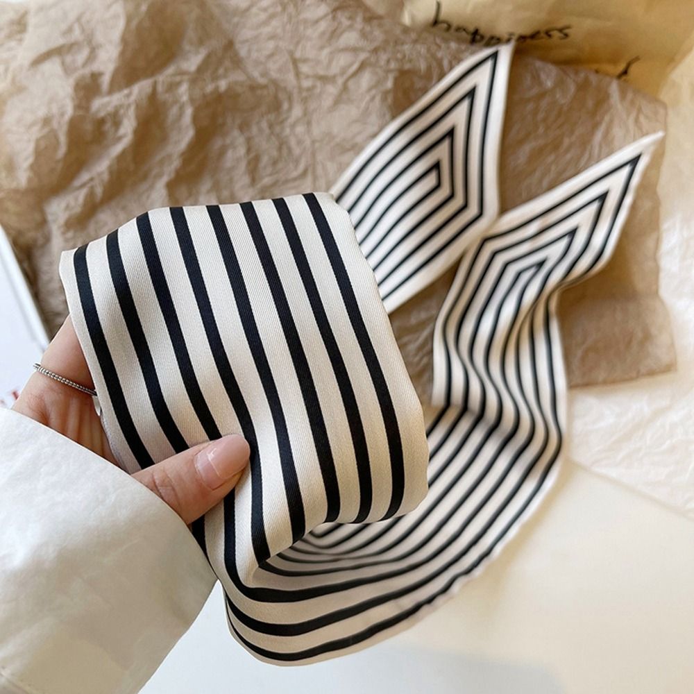 Silk Tie Striped - 우아한 스트라이프 프렌치 타이 여성 숄