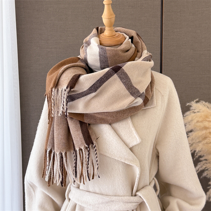 Pashmina Wrap Large - 여성용 스코틀랜드 체크 무늬 인조 캐시미어
