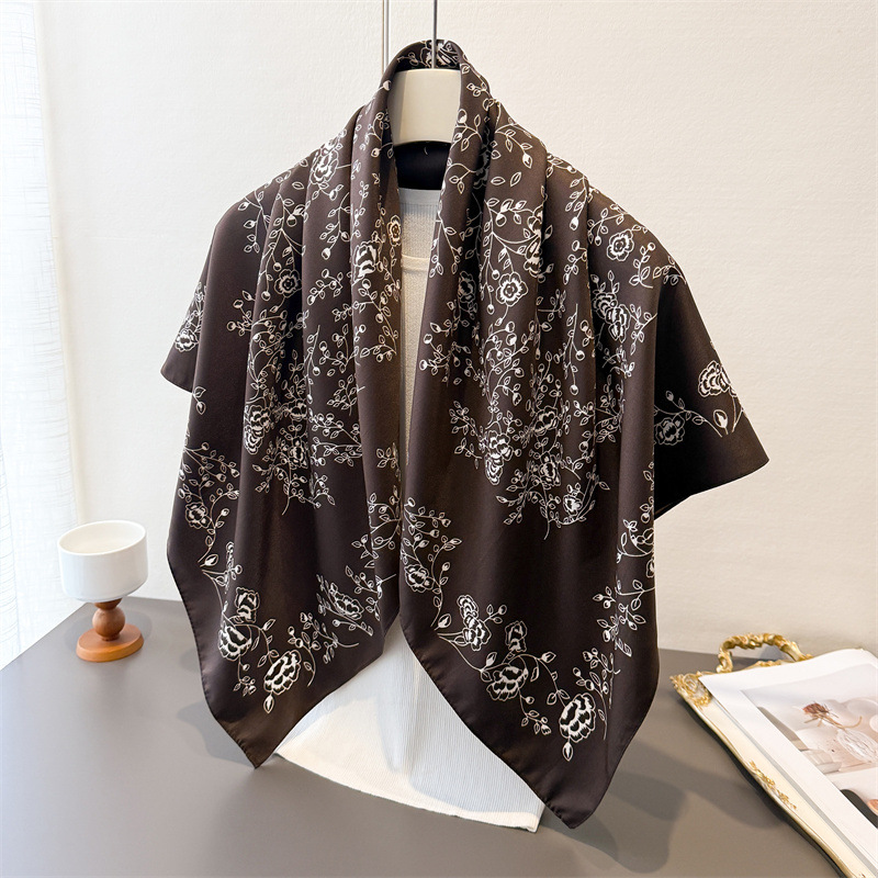 Face Scarf Mask - 럭셔리 빈티지 90X90cm 여성용 스퀘어 스카프