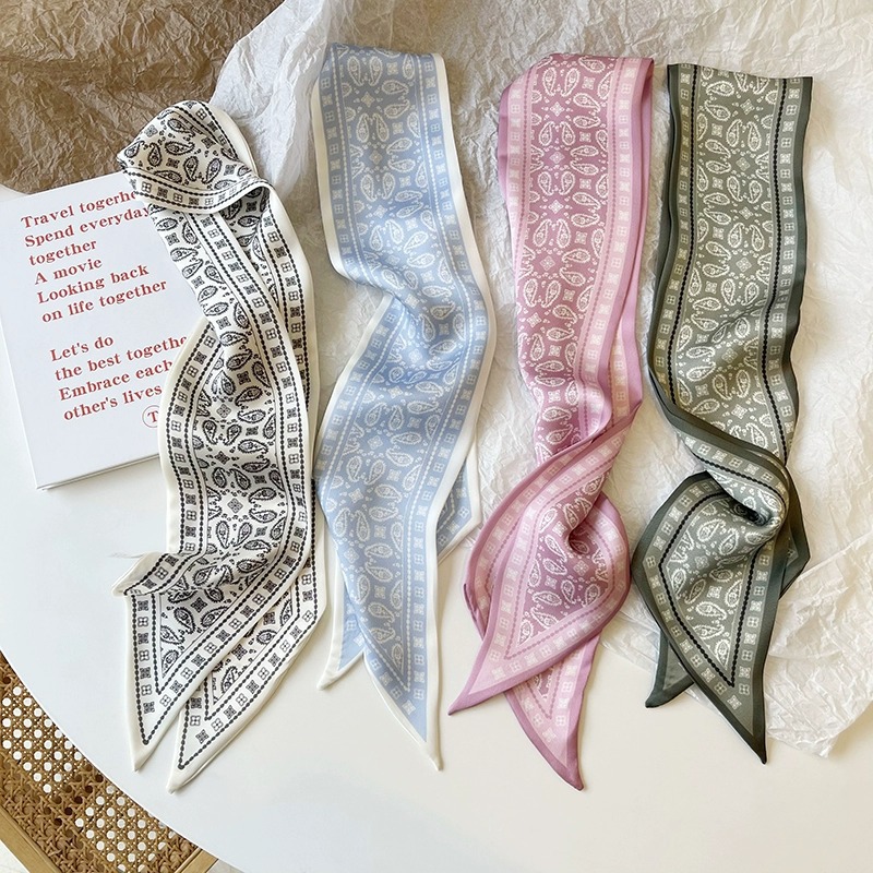 Ascot Neck Scarf - 세트 시리즈 실크 새틴 스카프 여성