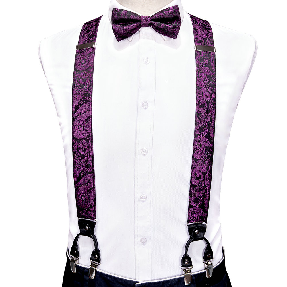 남성용 바지용 서스펜더, 고급스러운 자두색 꽃무늬 자카 - Bow Tie Pre Tied 리뷰 및 가격