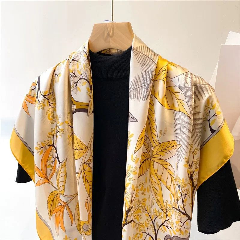 1개 70cm 낙엽 가을 노란색 실크 스카프 여성용 모 - Face Scarf Mask 리뷰 및 가격
