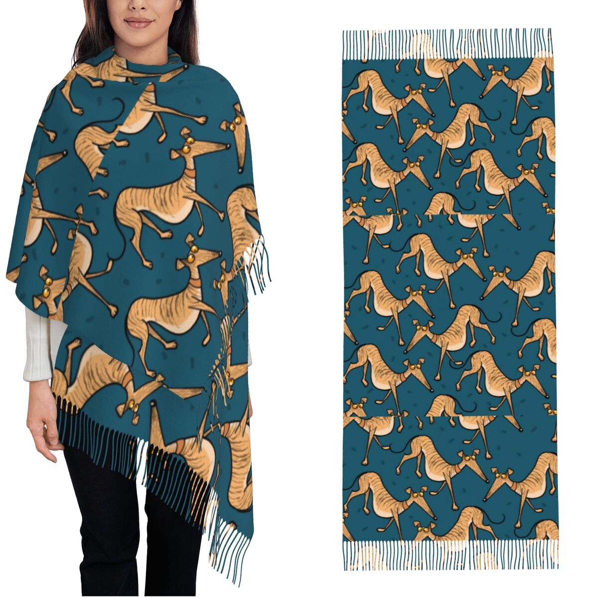 그레이하운드, 휘핏, 러처 강아지 무늬 여성용 겨울용  - Pashmina Wrap Large 리뷰 및 가격