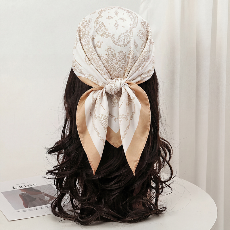 빈티지 베이지 페이즐리 프린트 스퀘어 스카프 새틴 실크 - Silk Neck Scarf 리뷰 및 가격