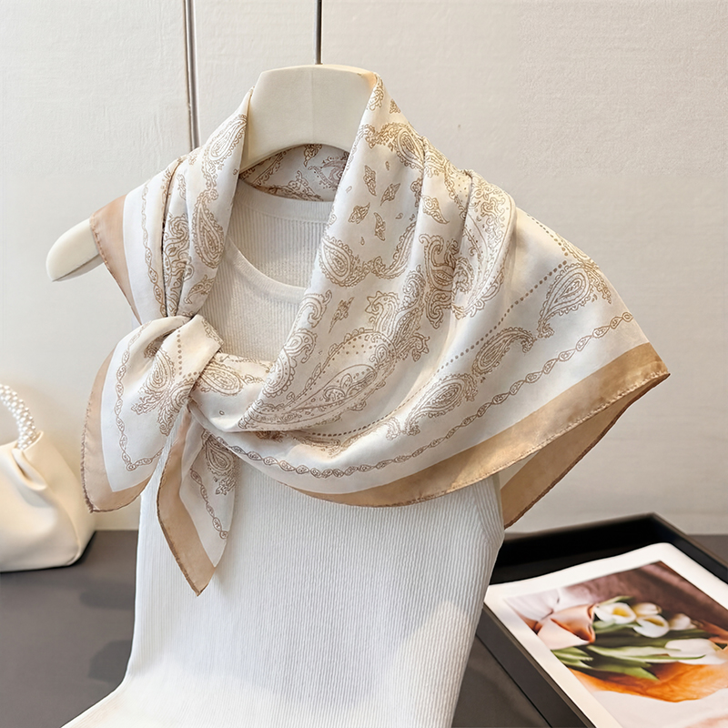 빈티지 베이지 페이즐리 프린트 스퀘어 스카프 새틴 실크 - Silk Neck Scarf 리뷰 및 가격