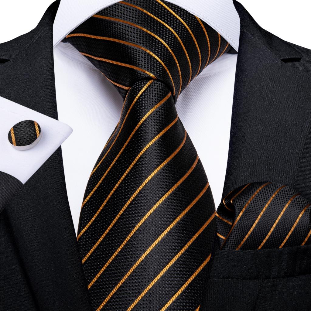 DiBanGu 디자이너 남성 웨딩 넥타이 골드 블랙 스 - Silk Tie Striped 리뷰 및 가격