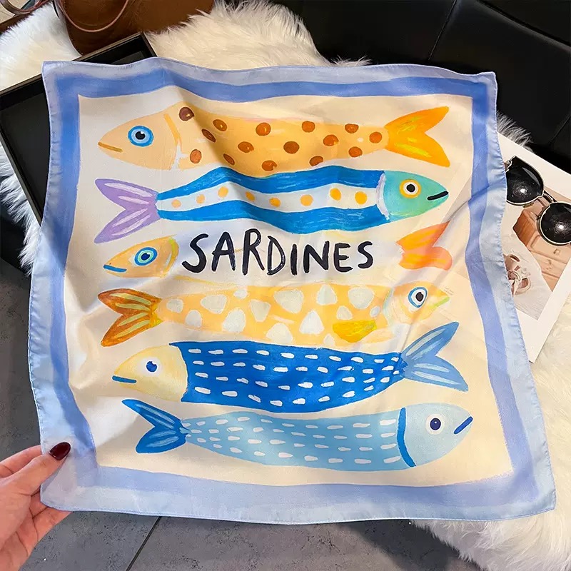 패션 물고기 패턴 사각 실크 헤드 스카프 여성 우아한  - Silk Neck Scarf 리뷰 및 가격