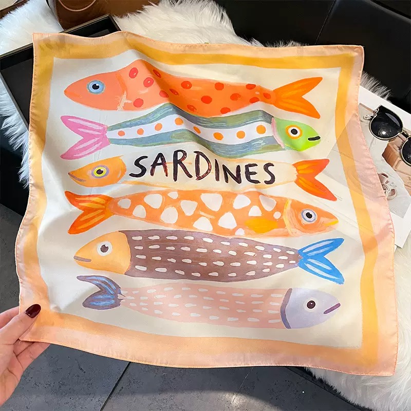 패션 물고기 패턴 사각 실크 헤드 스카프 여성 우아한  - Silk Neck Scarf 리뷰 및 가격